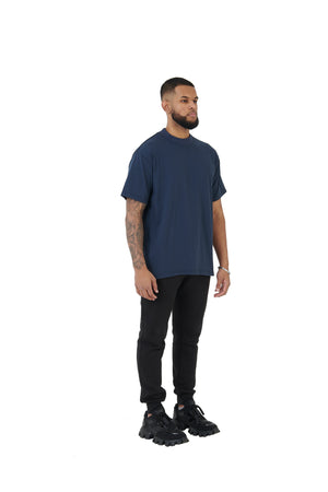 Wholesale Plain Washed Navy Oversized T-shirt and Oversized Plain Black Jogging Bottoms