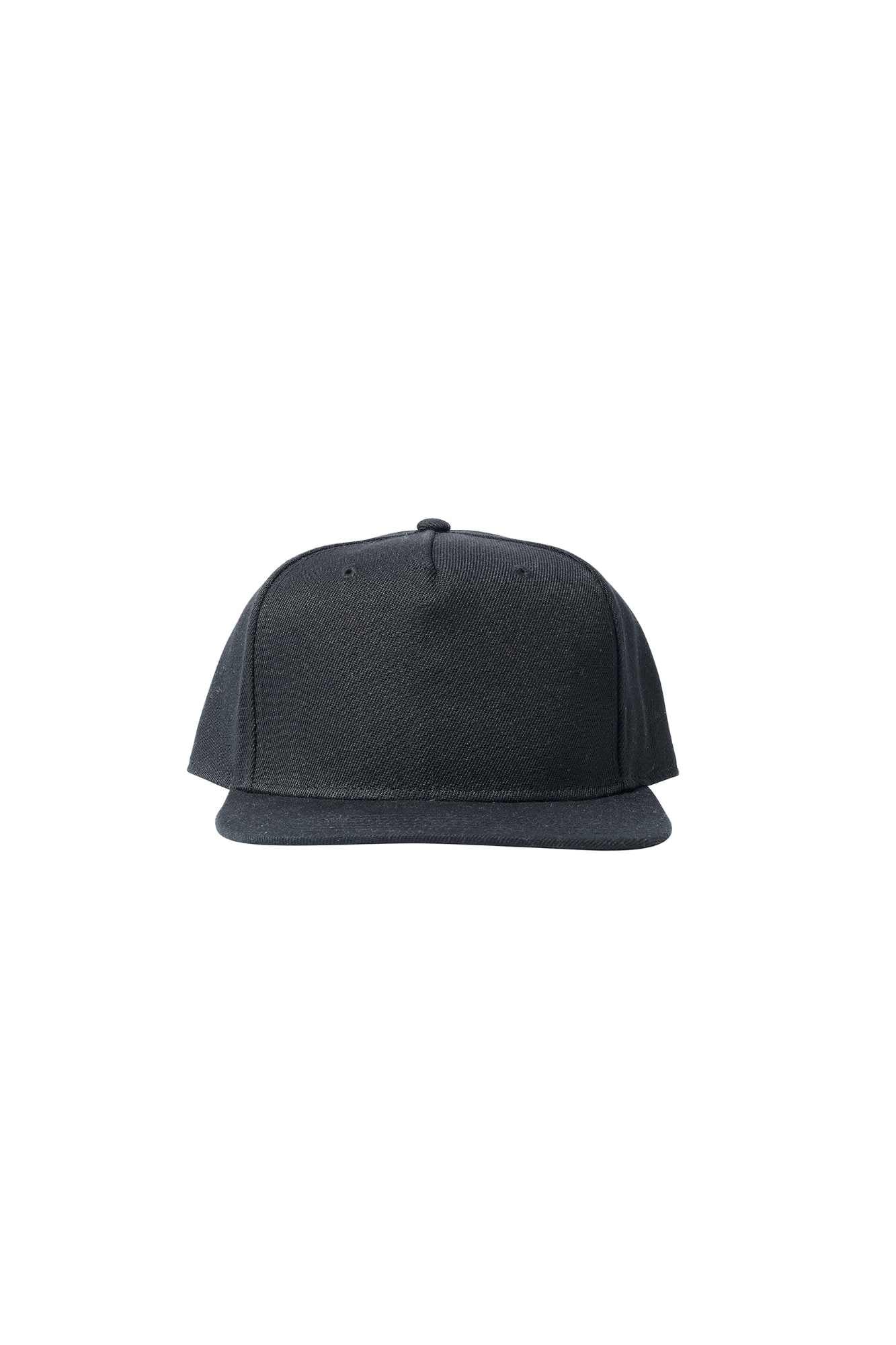 The Flat Peak Snap Back features visible stitching and is available at wholesale prices 