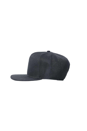 The Flat Peak Snap Back features visible stitching and is available at wholesale prices 