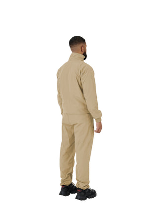 Wholesale Plain Beige Over Sized Nylon Jacket and Beige Over Sized Nylon Jogging Bottoms