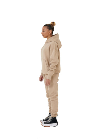Wholesale Plain Beige Over Sized Hoodie and Beige Over Sized Jogging Bottoms