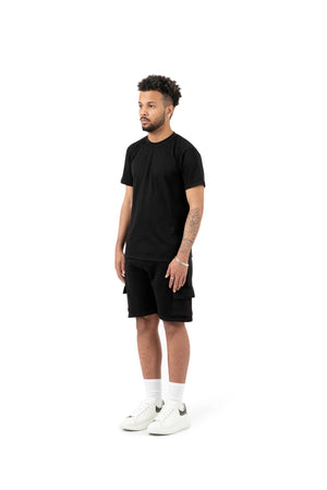 Wholesale Plain Slim Relaxed Black T-shirt and Black Cargo Shorts