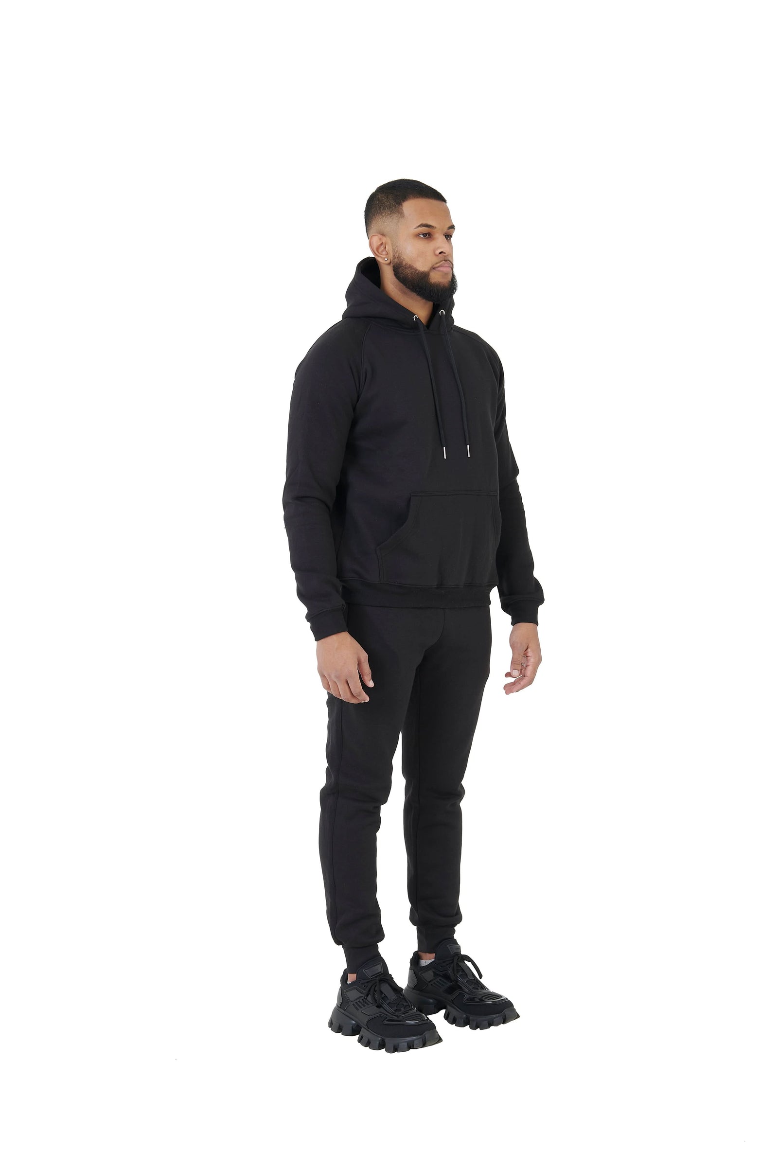 Wholesale Plain Black Slim Relaxed Fit Hoodie and Black Slim Fit Jogging Bottoms