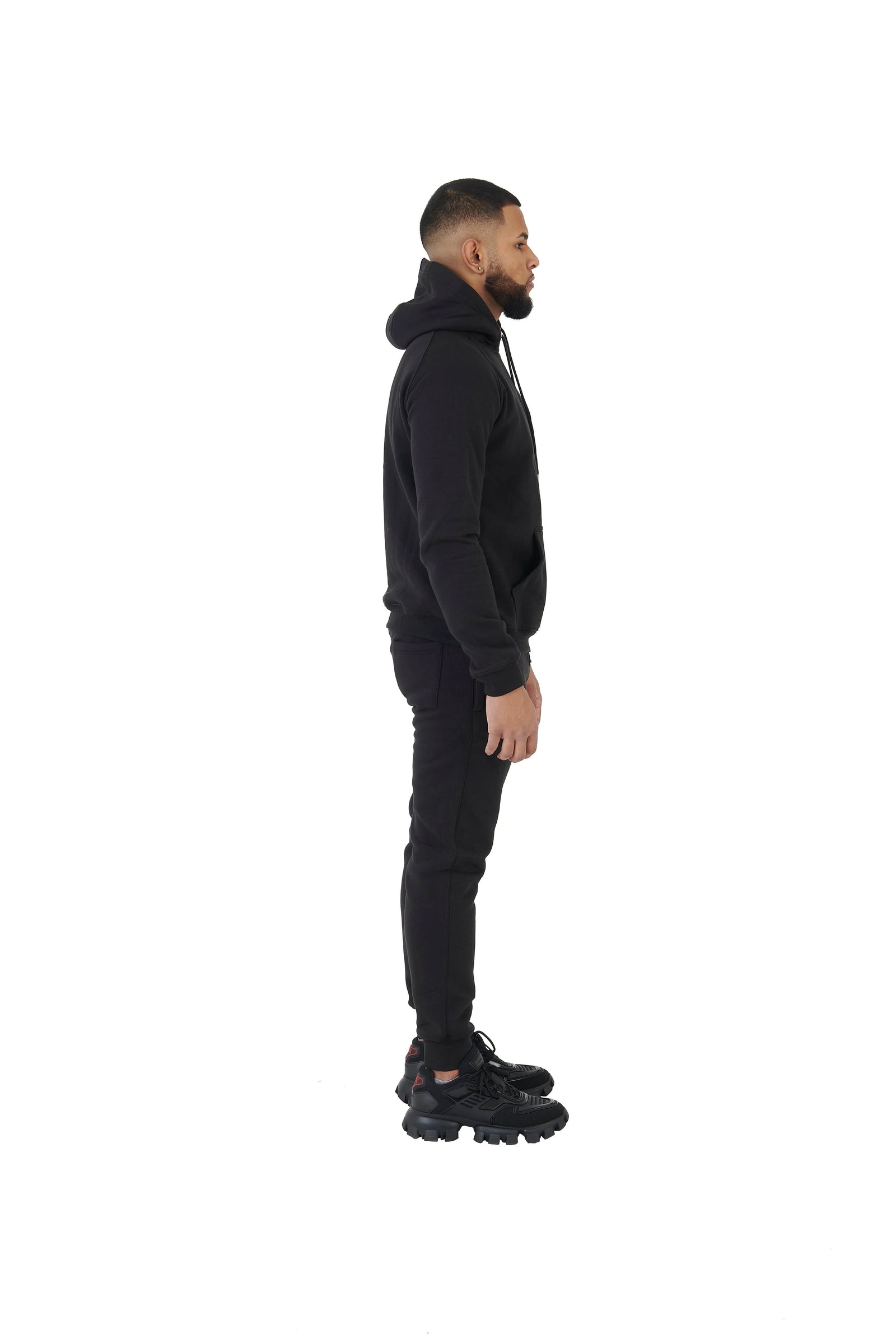Wholesale Plain Black Slim Fit Hoodie and Black Slim Fit Jogging Bottoms