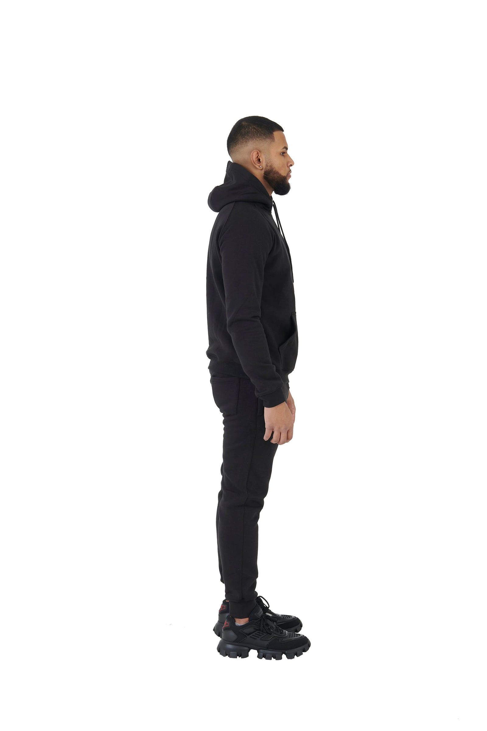 Wholesale Plain Black Slim Relaxed Fit Hoodie and Black Slim Fit Jogging Bottoms