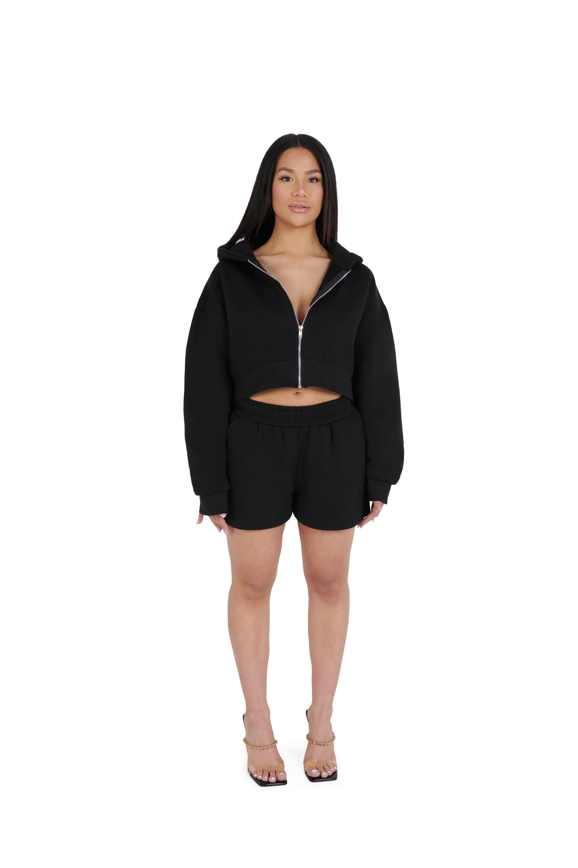 black Cropped Oversized Zip Hoodies