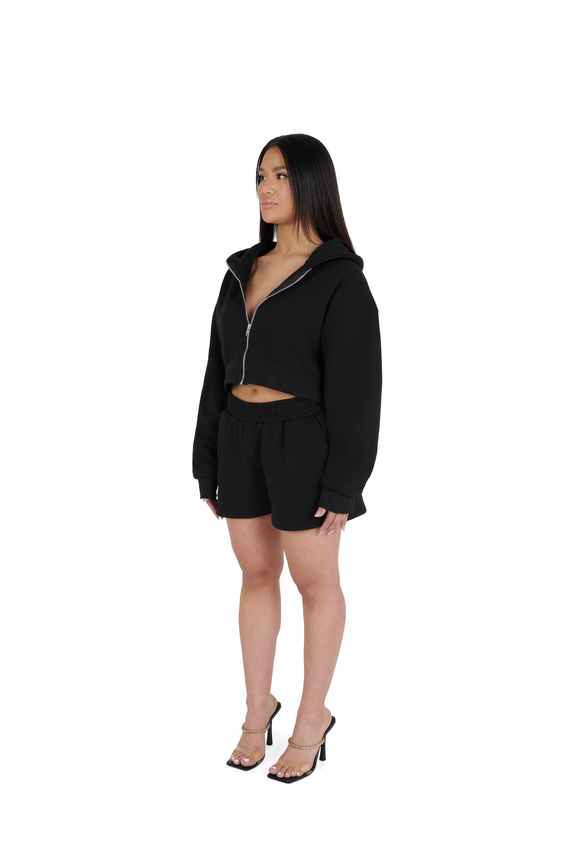 black Cropped Oversized Zip Hoodies