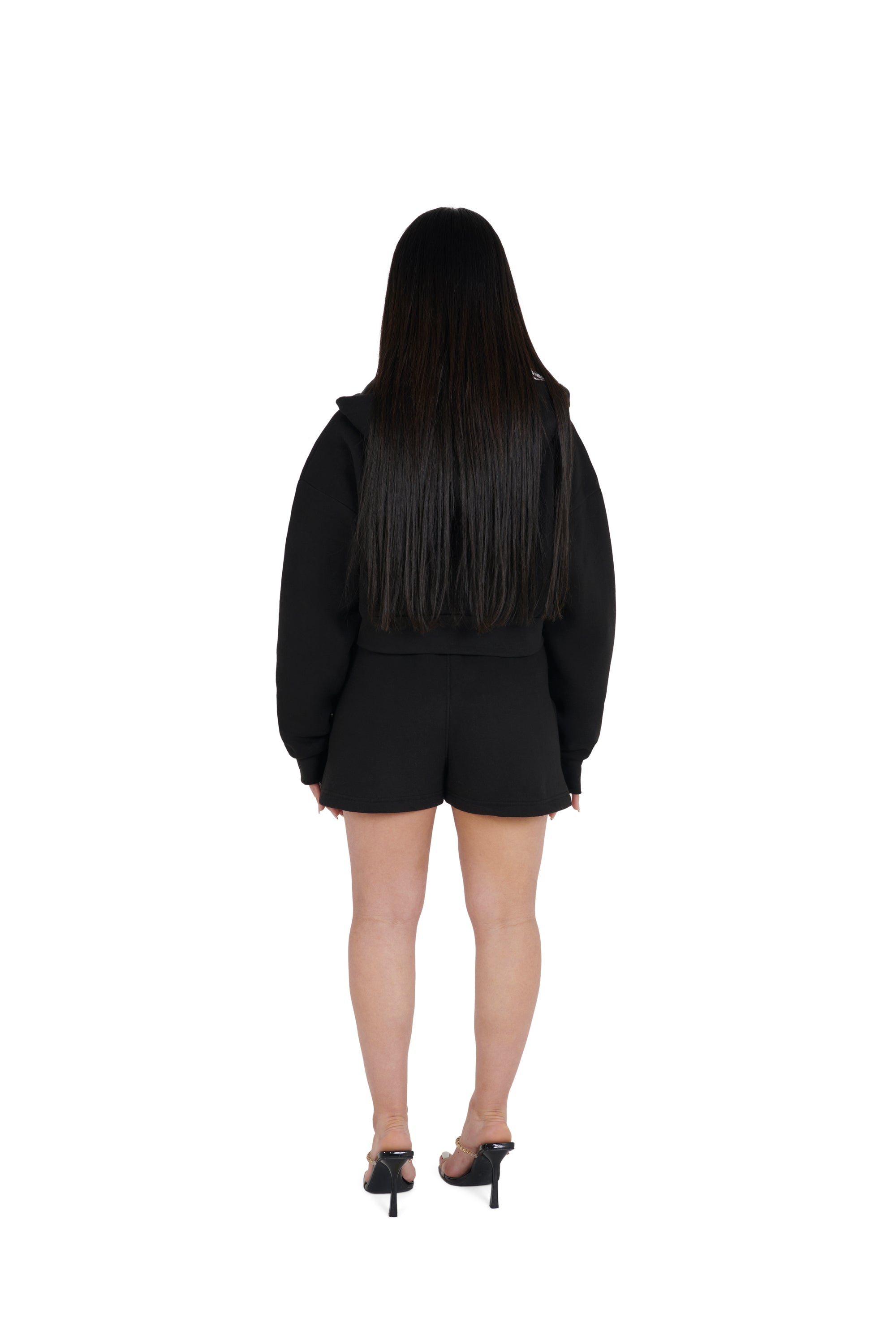 black Cropped Oversized Zip Hoodies