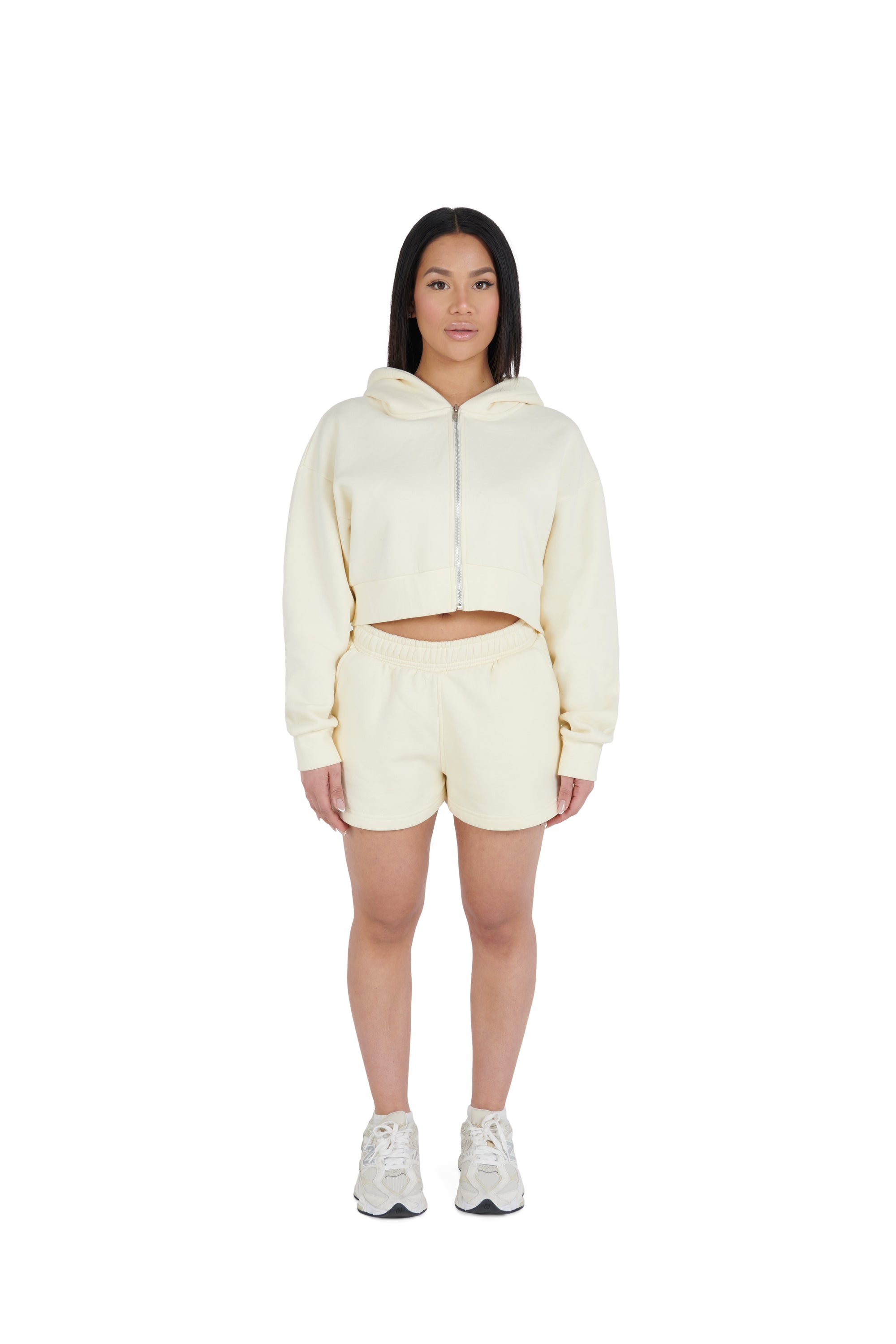 cream Cropped Oversized Zip Hoodies