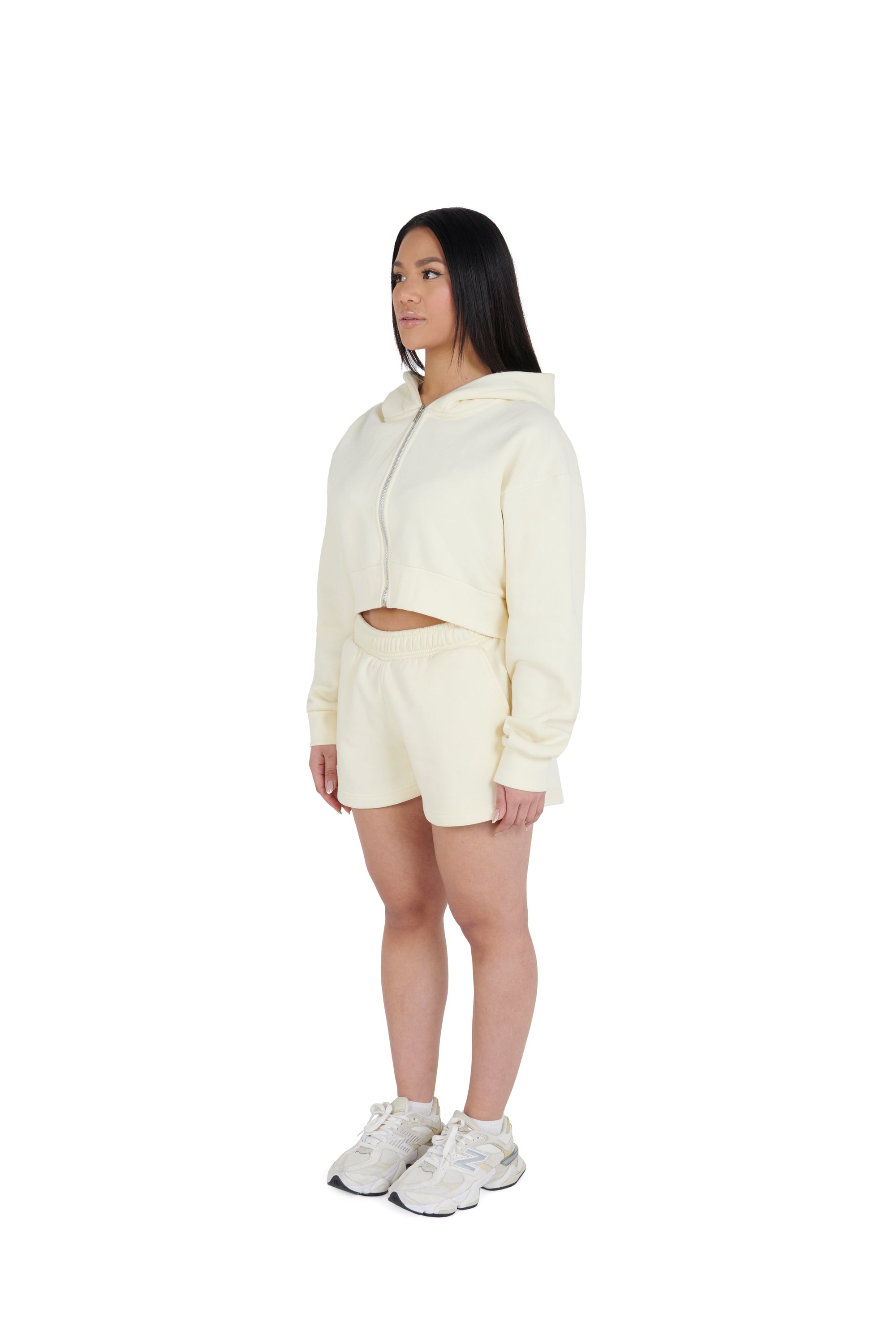 cream Cropped Oversized Zip Hoodies