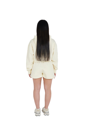 cream Cropped Oversized Zip Hoodies