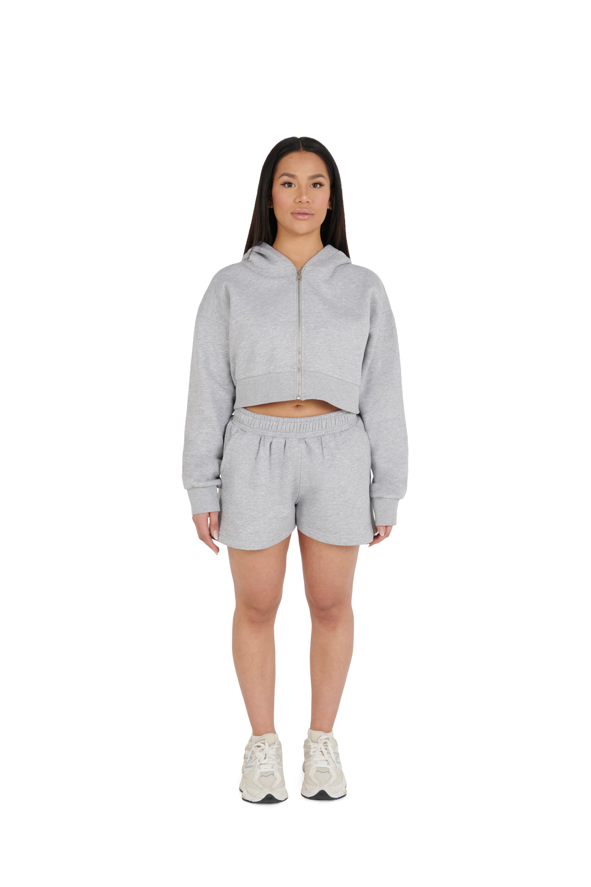 grey Cropped Oversized Zip Hoodies