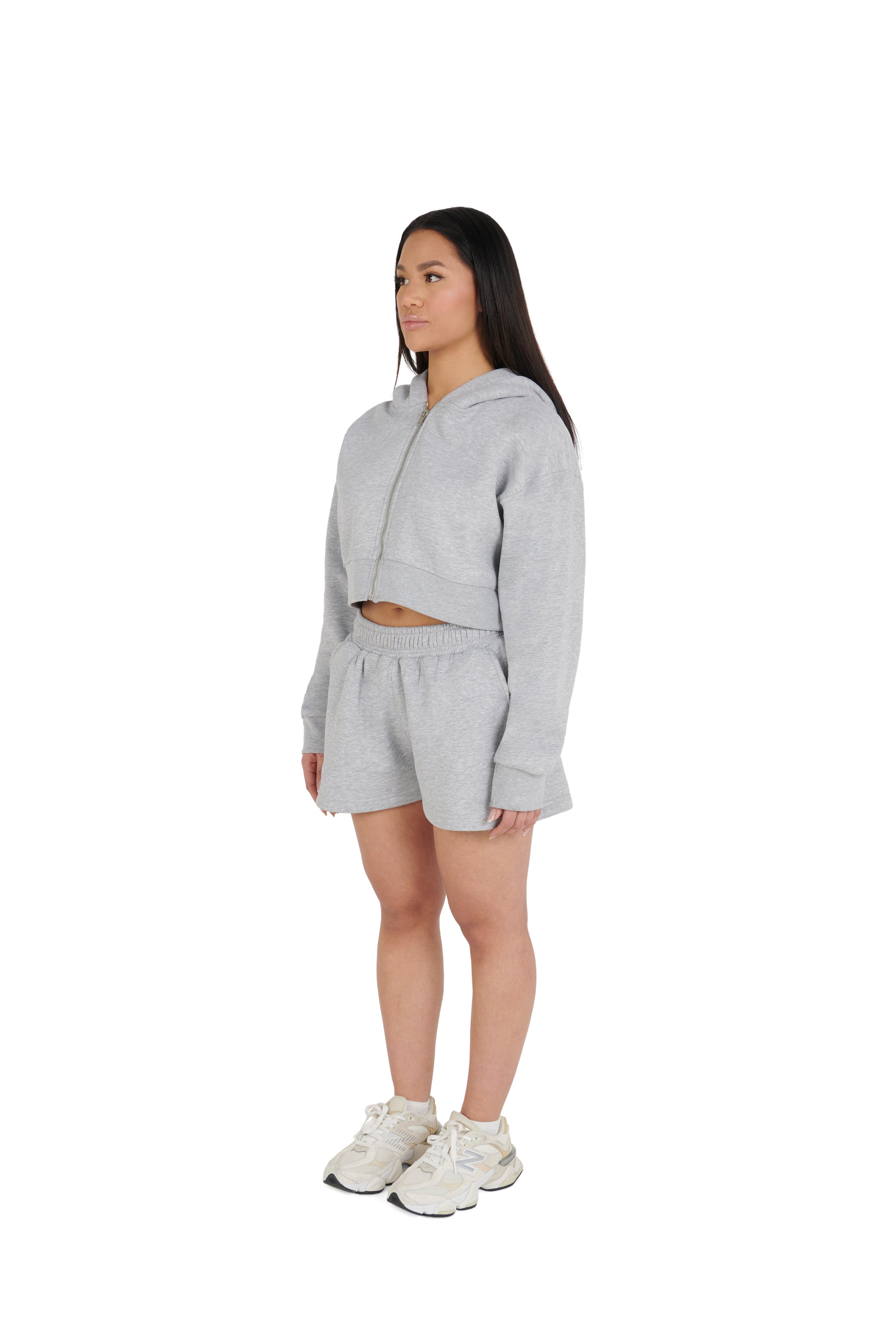 grey Cropped Oversized Zip Hoodies