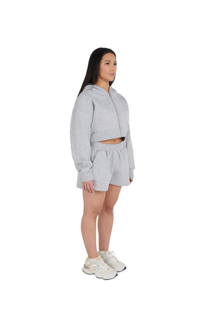 grey Cropped Oversized Zip Hoodies