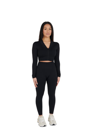 black Seamless Cropped Zip Jacket