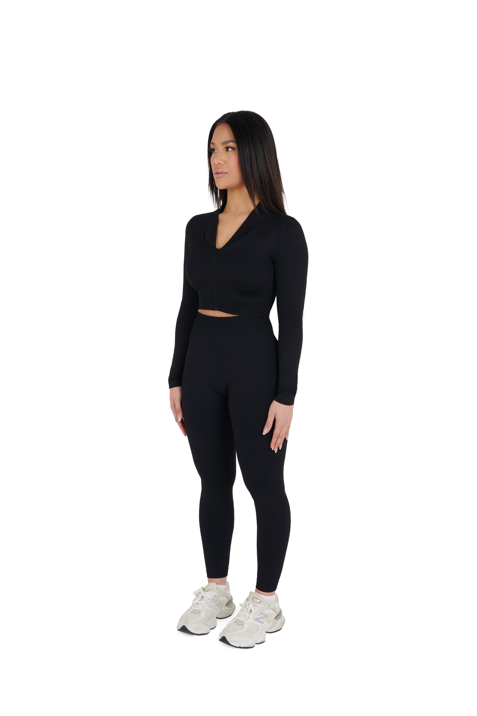 black Seamless Cropped Zip Jacket