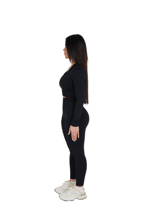 black Seamless Cropped Zip Jacket