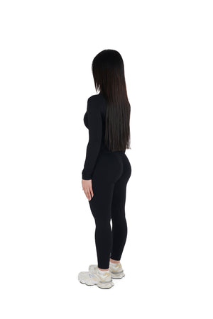 black Seamless Cropped Zip Jacket