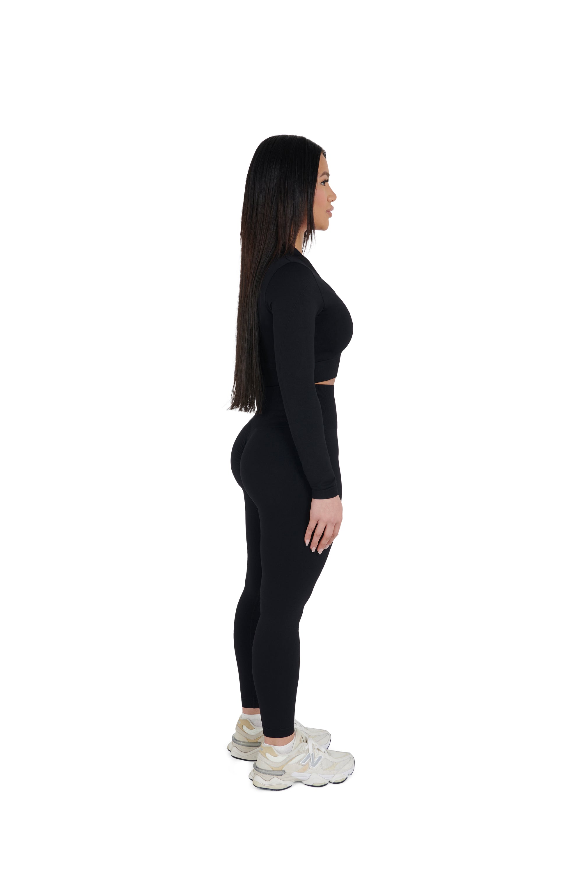 black Seamless Cropped Zip Jacket