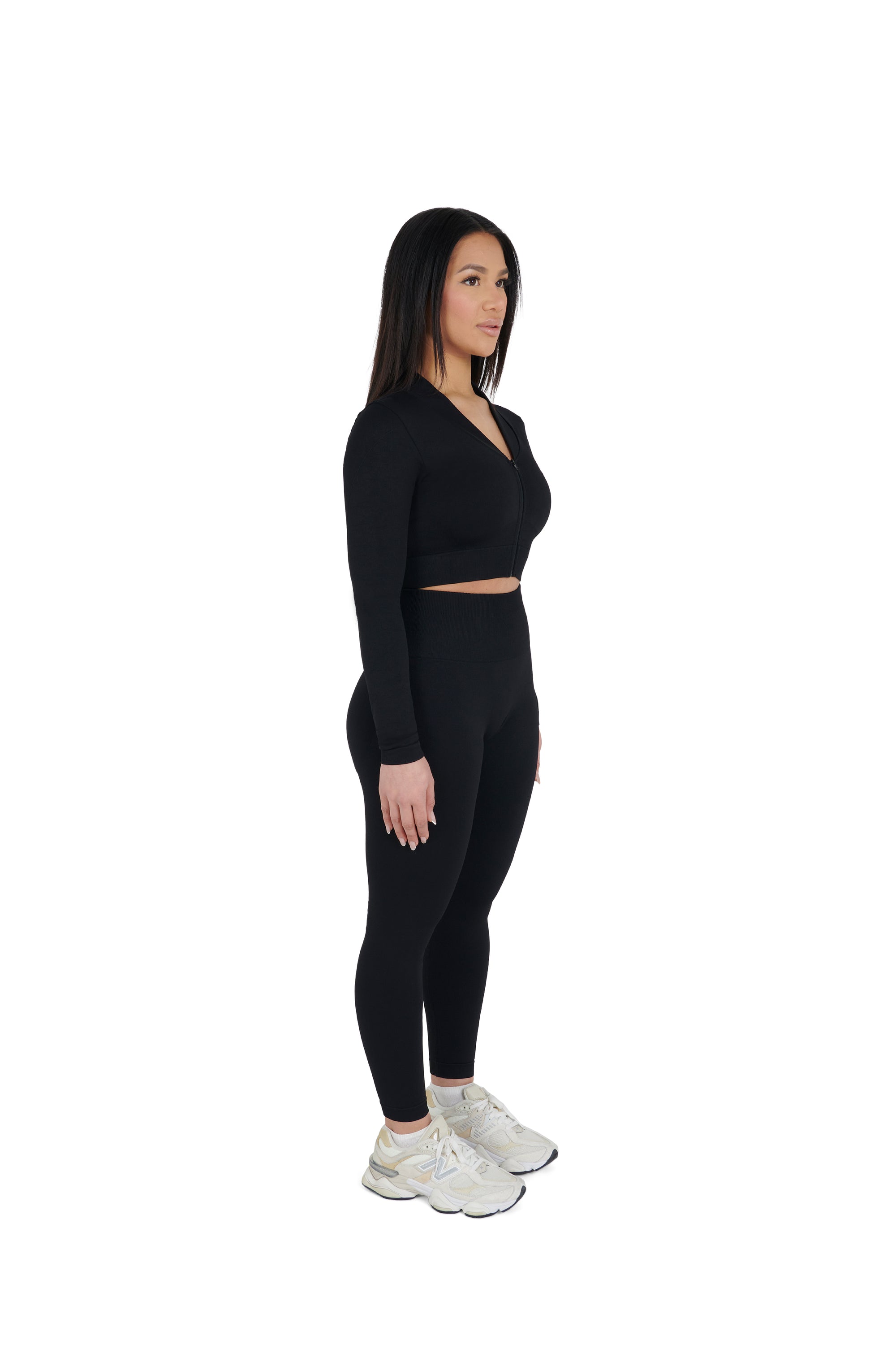 black Seamless Cropped Zip Jacket