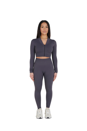 charcoal grey Seamless Cropped Zip Jacket
