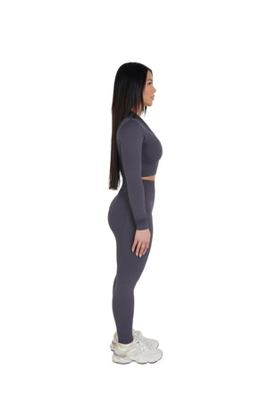 charcoal grey Seamless Cropped Zip Jacket