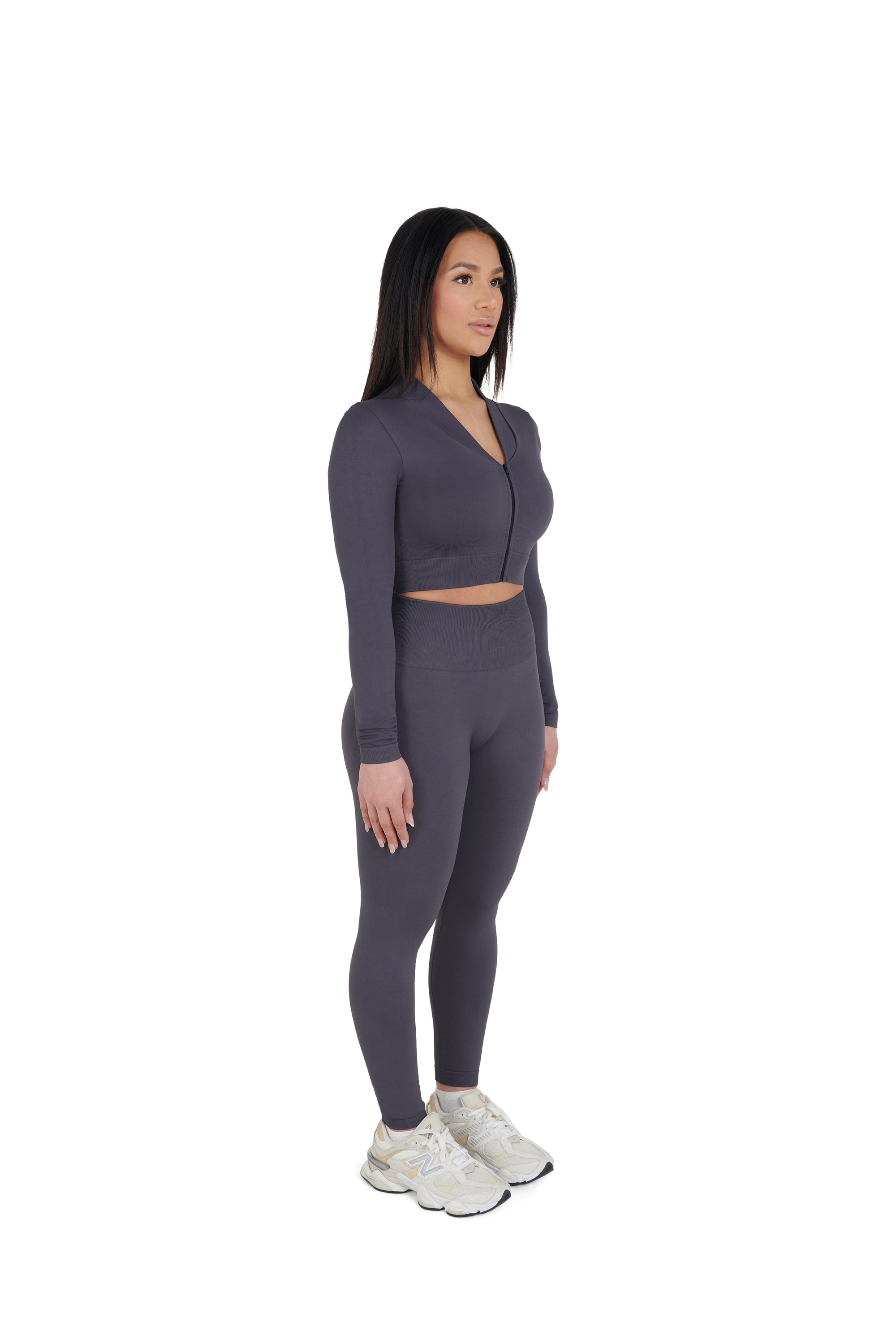 charcoal grey Seamless Cropped Zip Jacket