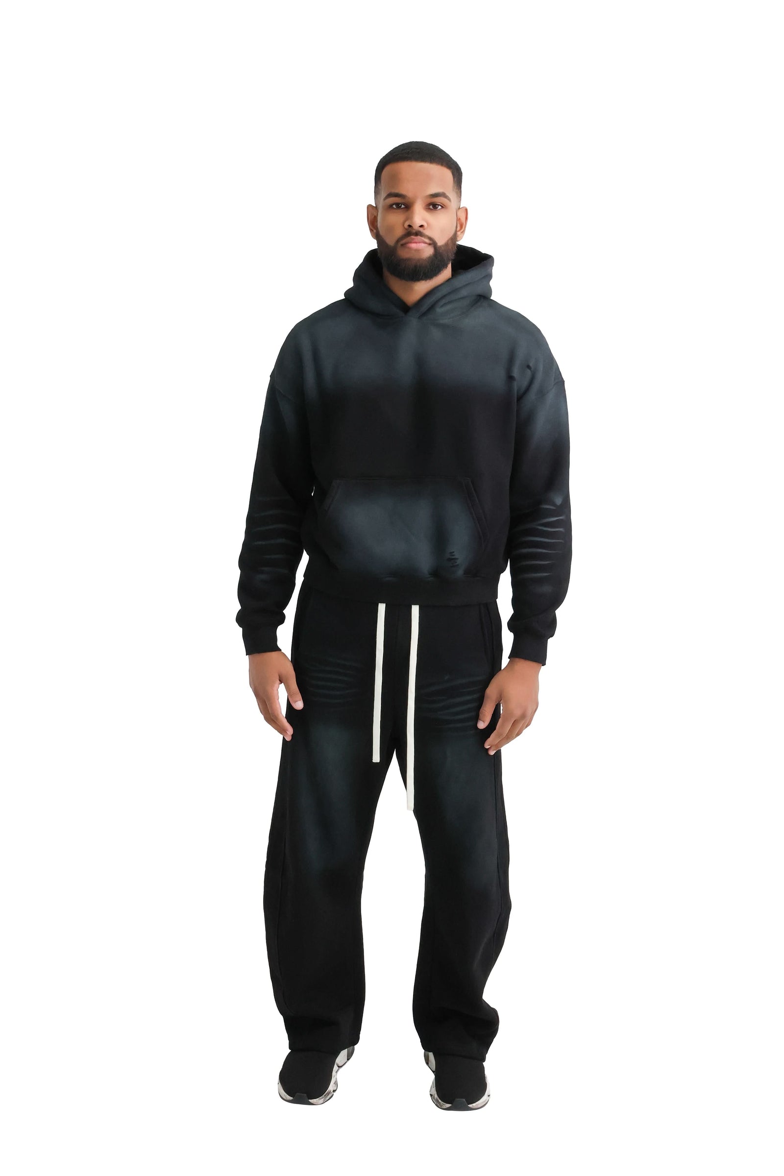 Vintage Sunfade Oversized Cropped Hoodies 400GSM black