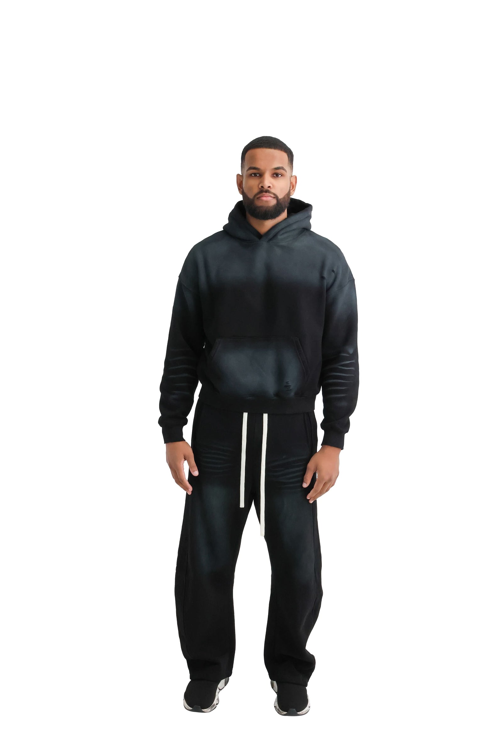 Vintage Sunfade Oversized Cropped Hoodies 400GSM black