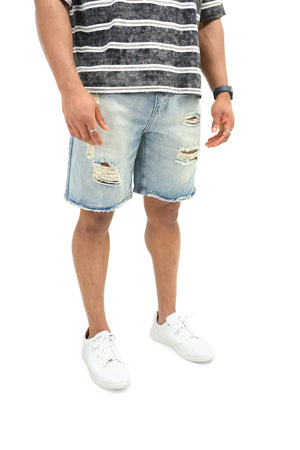 Distressed Denim Jorts - Antique Wash