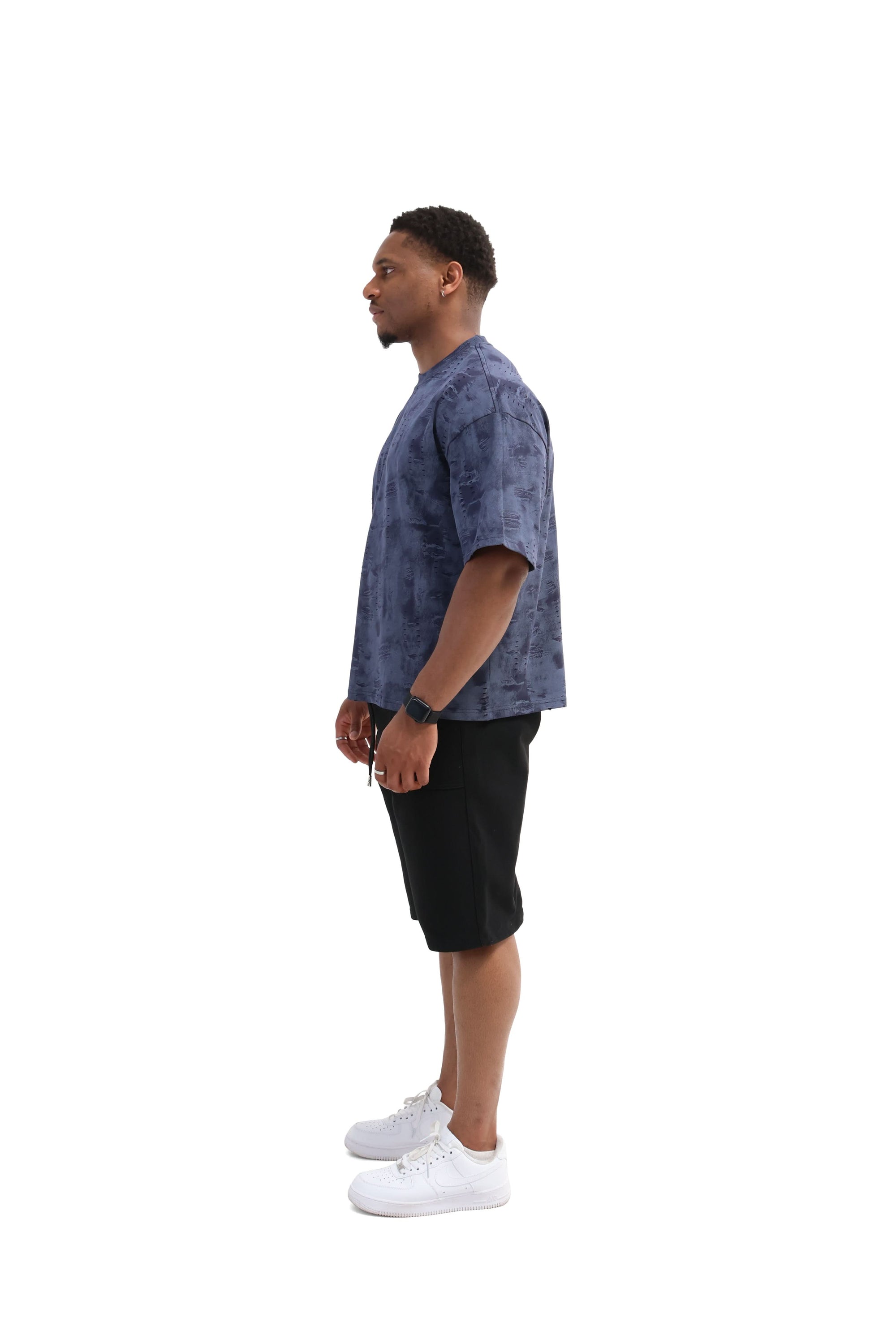 Paint Distressed Oversized T-shirt 260gsm blue 4