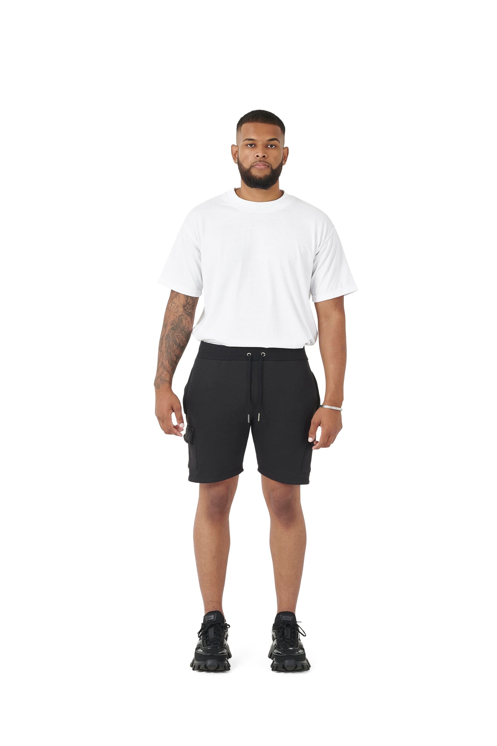 Wholesale Plain White Oversized T-shirt and Plain Black Cargo Slim Fit Shorts