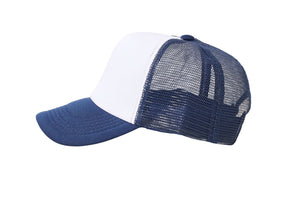 Wholesale Plain White and Navy Foam Mesh Snap Back Cap