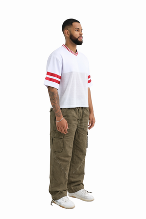Wide Leg Denim Joggers With Zip