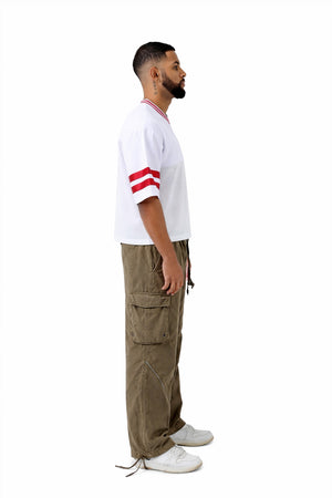 Wide Leg Denim Joggers With Zip