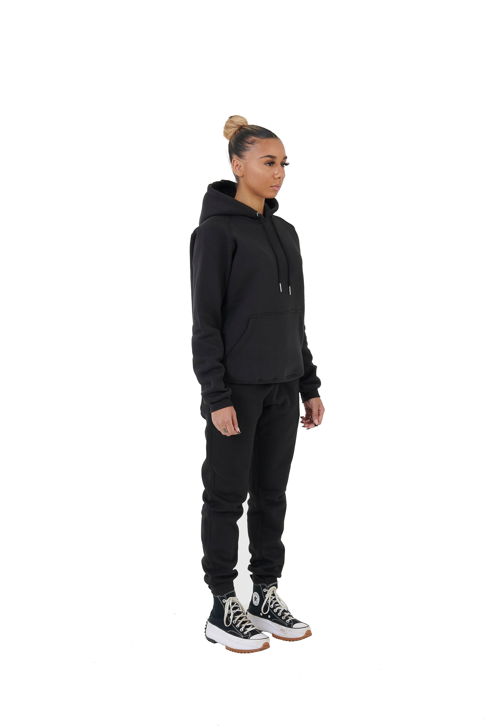 Wholesale Plain Black Slim Relaxed Fit Hoodie and Black Slim Fit Jogging Bottoms