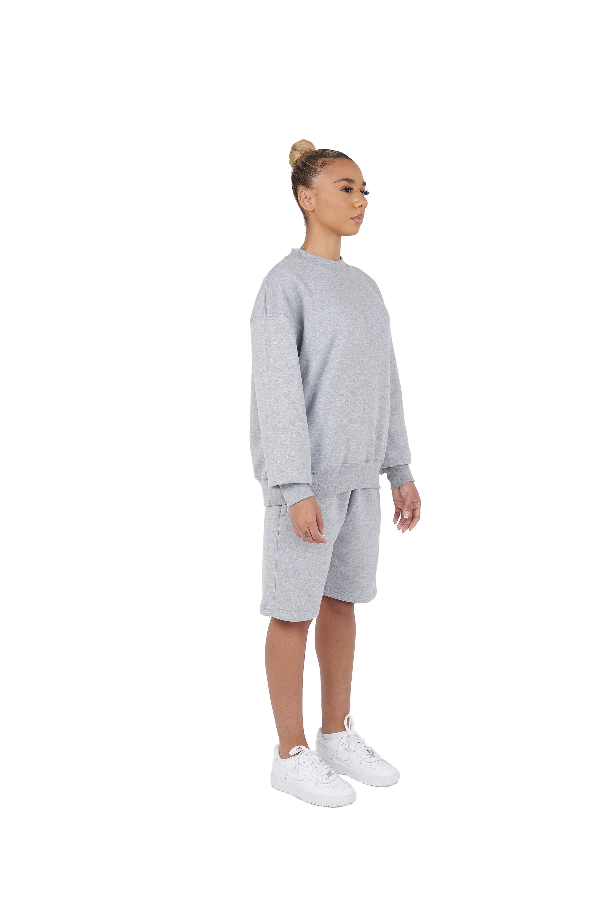 Wholesale Plain Grey Over Sized Sweatshirt and Grey Over Sized Shorts.