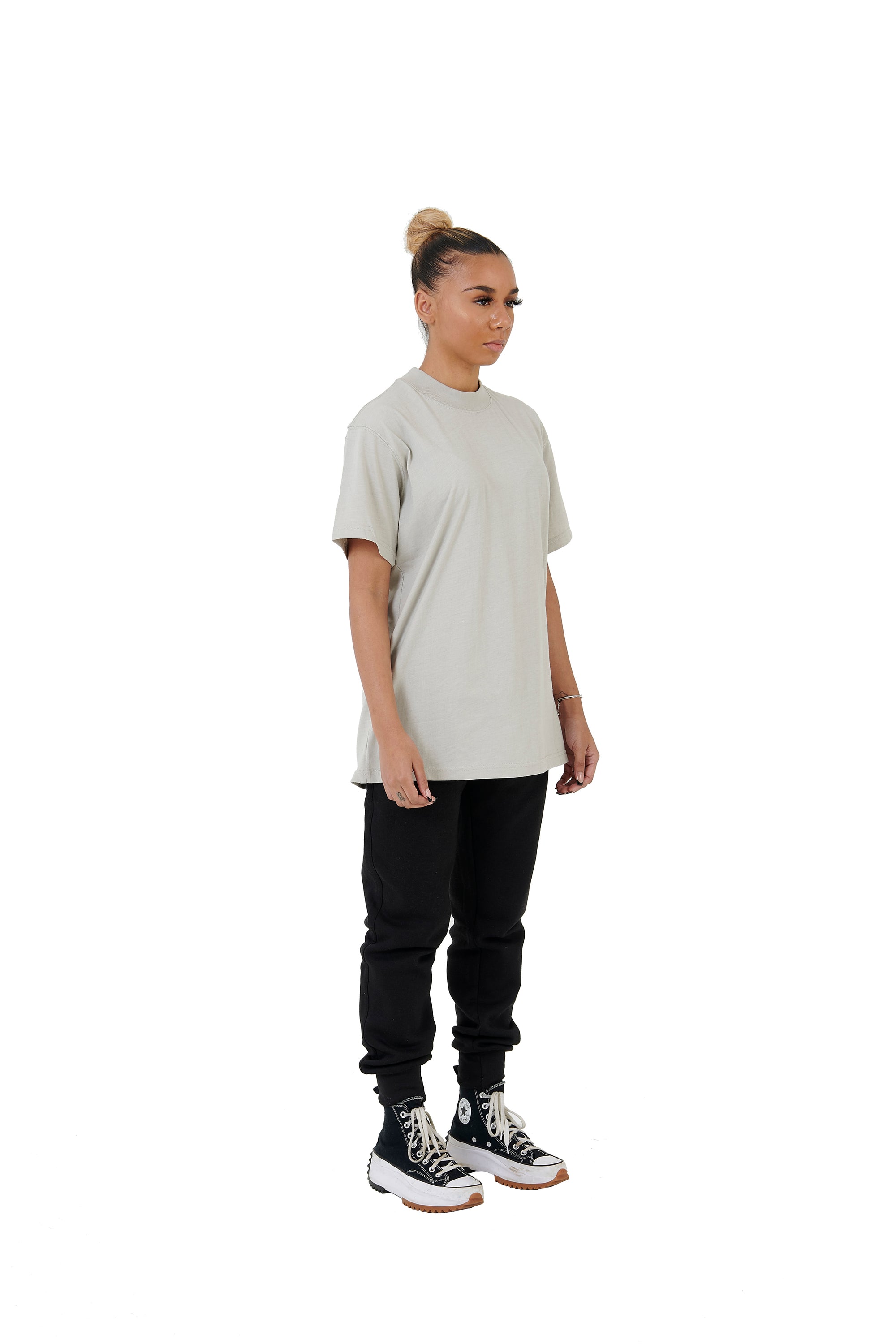 Wholesale Plain Stone Grey Oversized T-shirt and Oversized Plain Black Jogging Bottoms