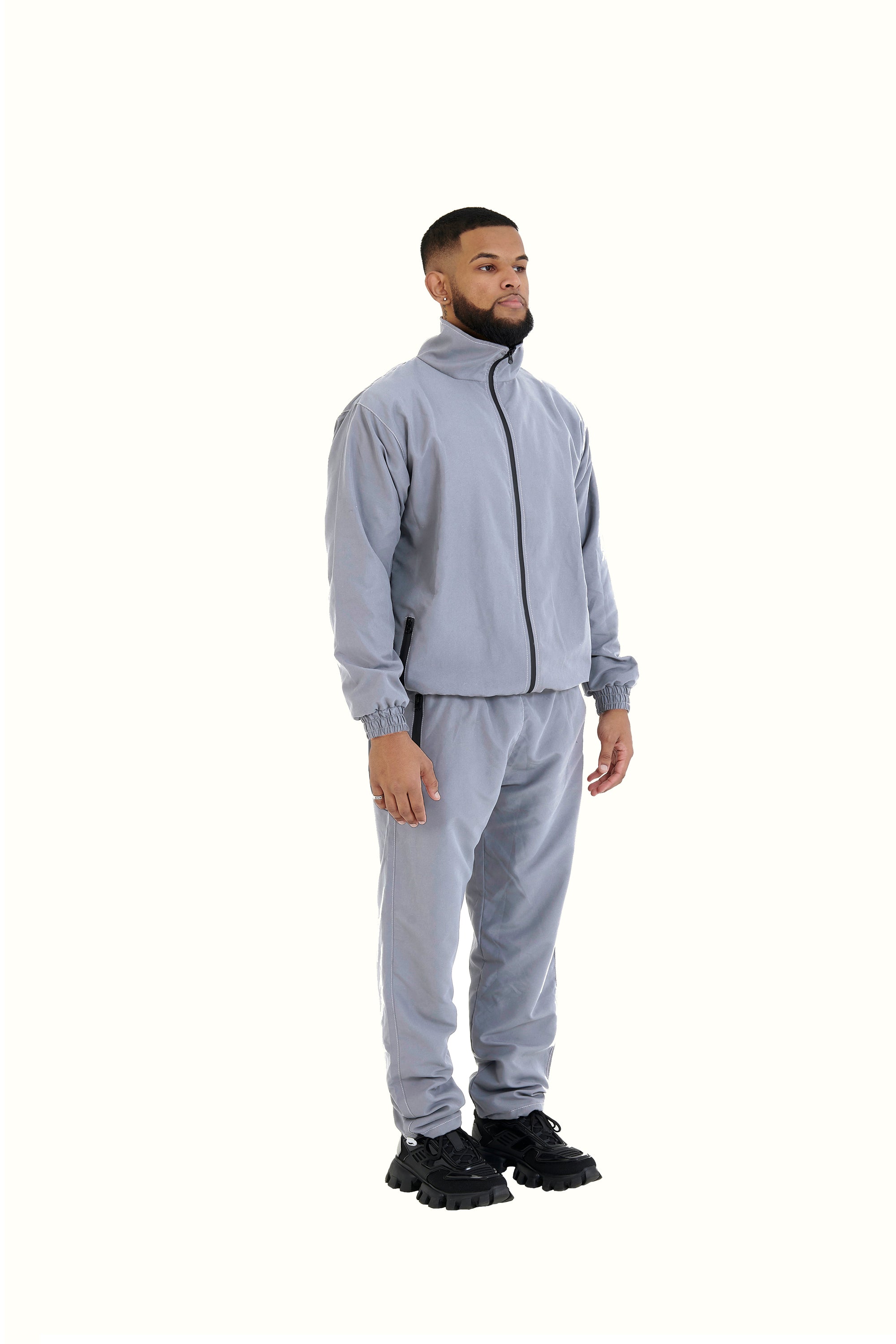 Wholesale Plain Grey Over Sized Nylon Jacket and Grey Over Sized Nylon Jogging Bottoms