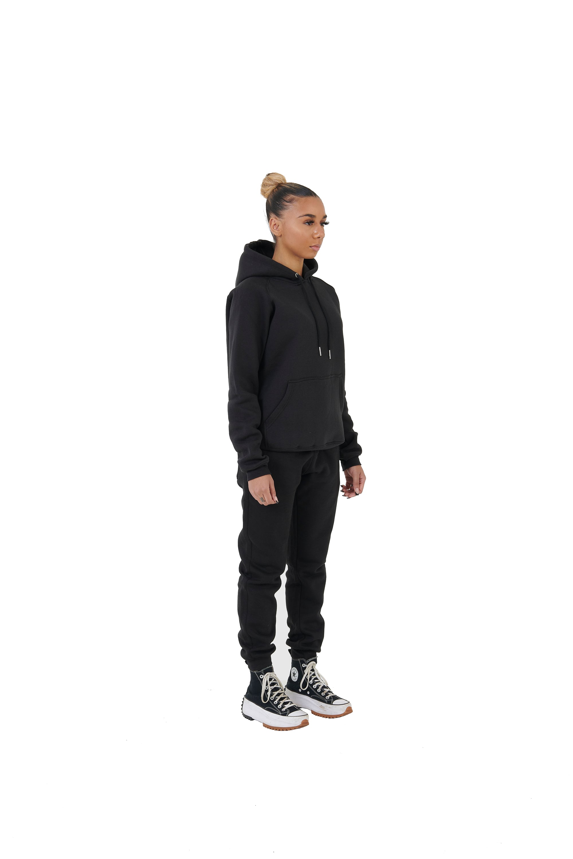 Wholesale Plain Black Slim Fit Hoodie and Black Slim Fit Jogging Bottoms