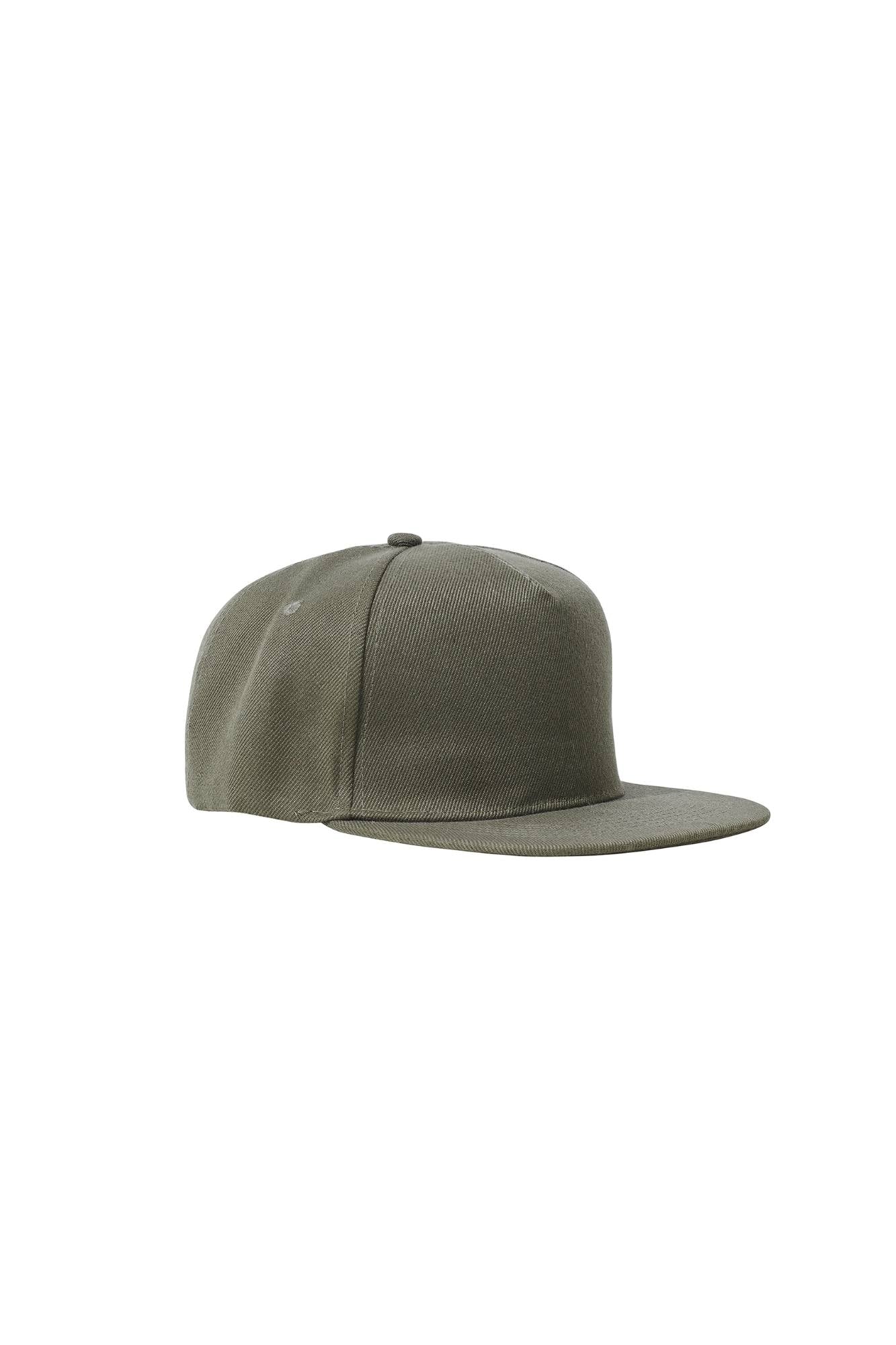 The Flat Peak Snap Back features visible stitching and adjustable back is available at wholesale prices 