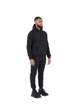 Wholesale Plain Black Slim Relaxed Fit Hoodie and Black Slim Fit Jogging Bottoms