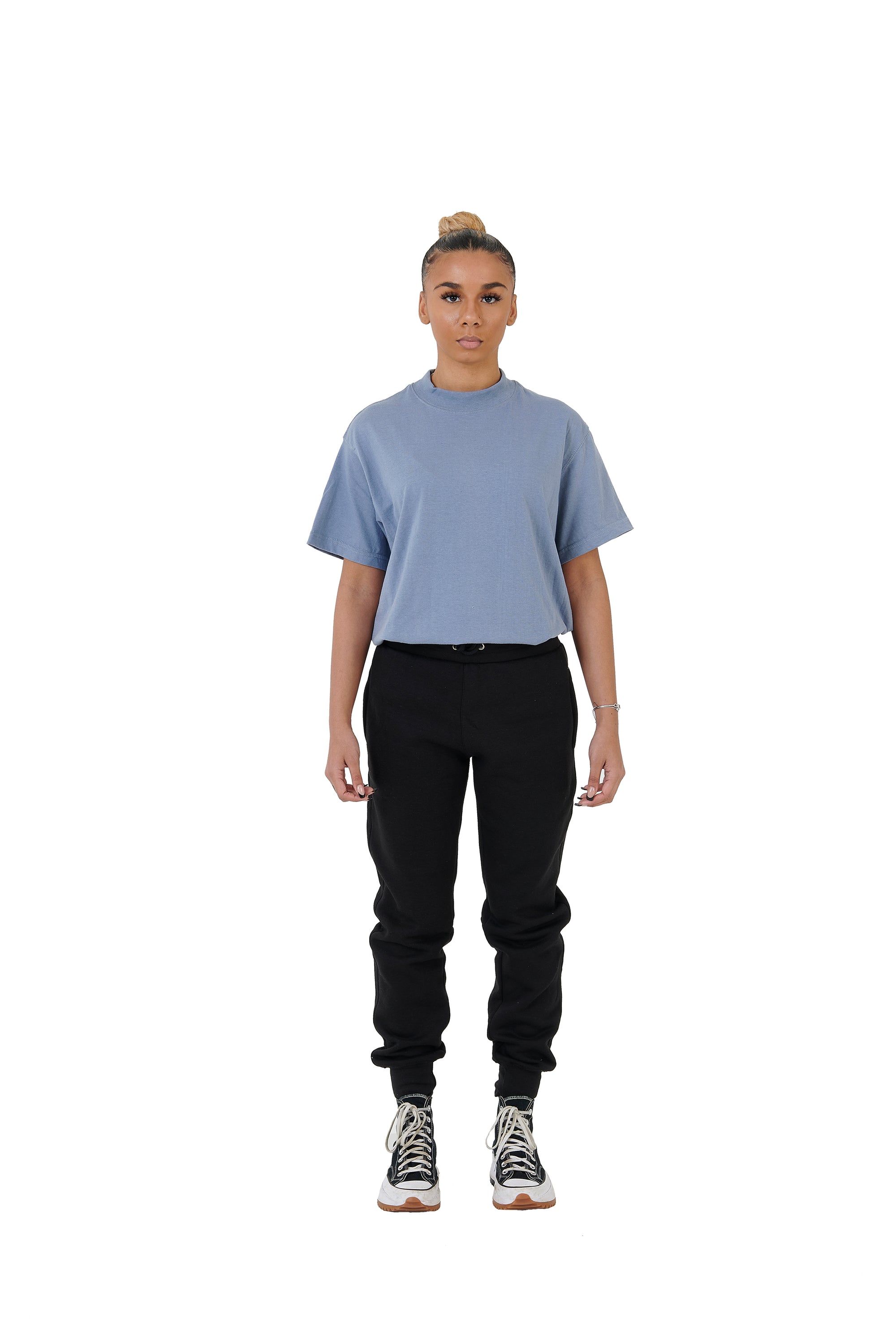 Wholesale Plain Light Blue Oversized T-shirt and Oversized Plain Black Jogging Bottoms