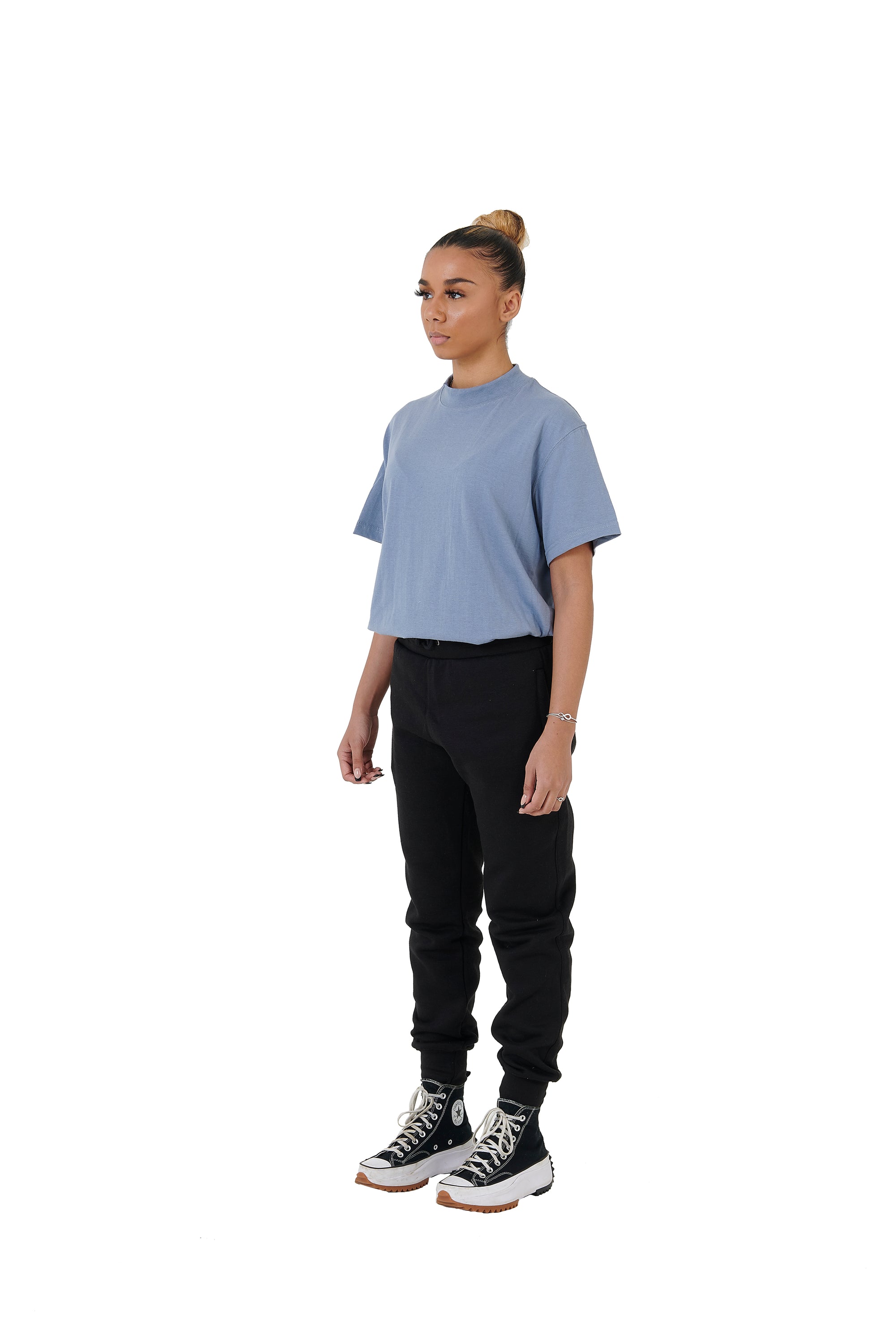 Wholesale Plain Light Blue Oversized T-shirt and Oversized Plain Black Jogging Bottoms