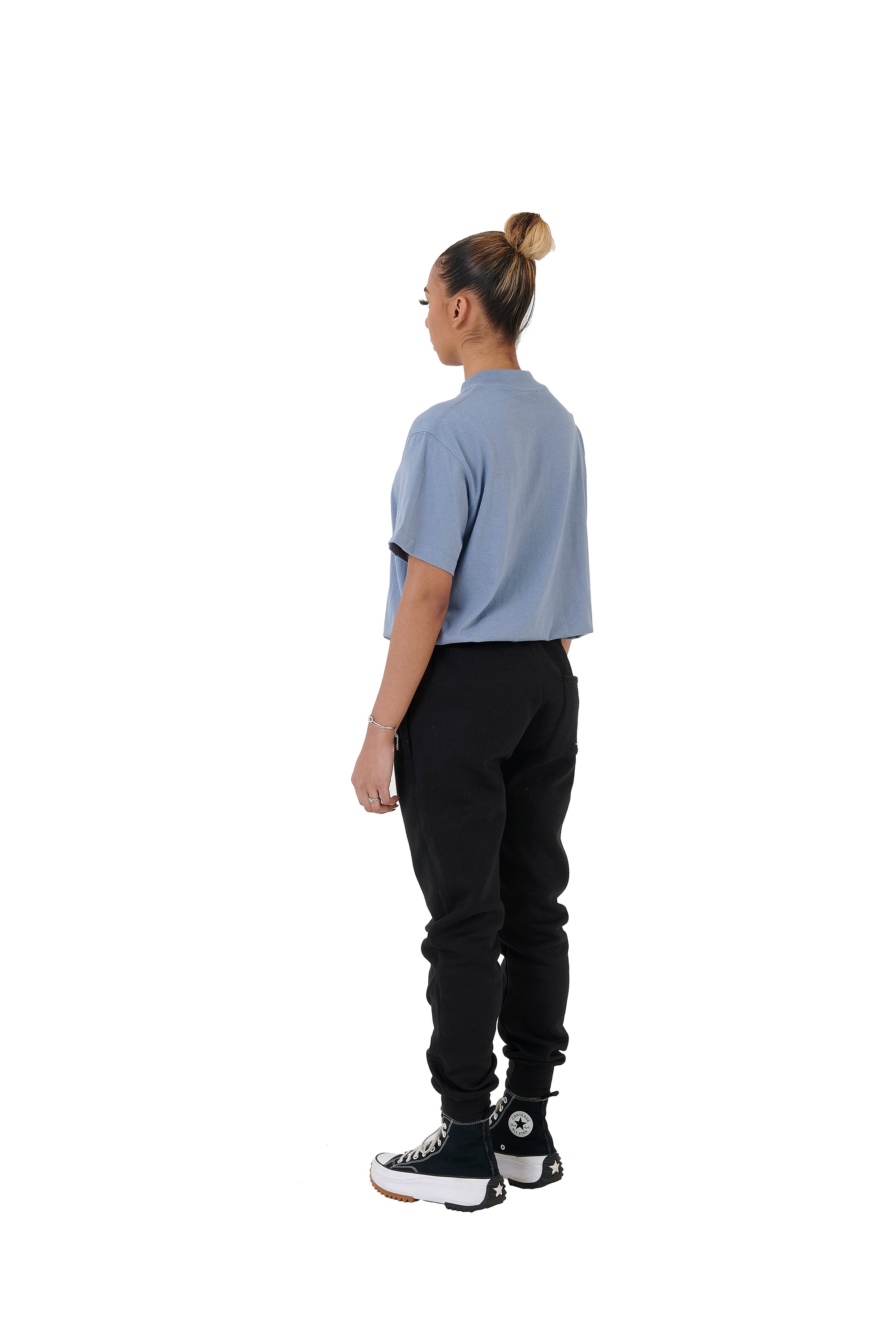 Wholesale Plain Light Blue Oversized T-shirt and Oversized Plain Black Jogging Bottoms