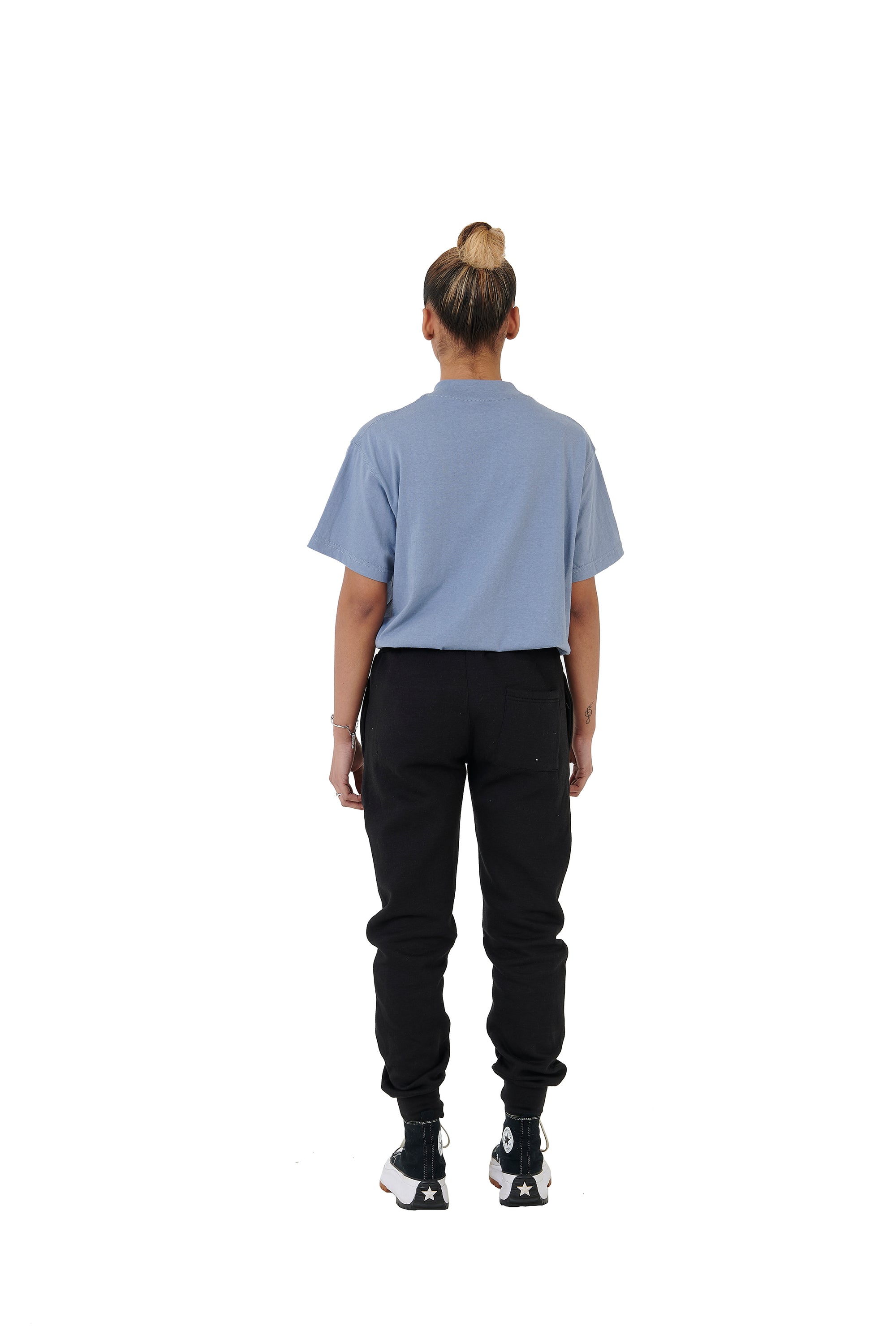 Wholesale Plain Light Blue Oversized T-shirt and Oversized Plain Black Jogging Bottoms