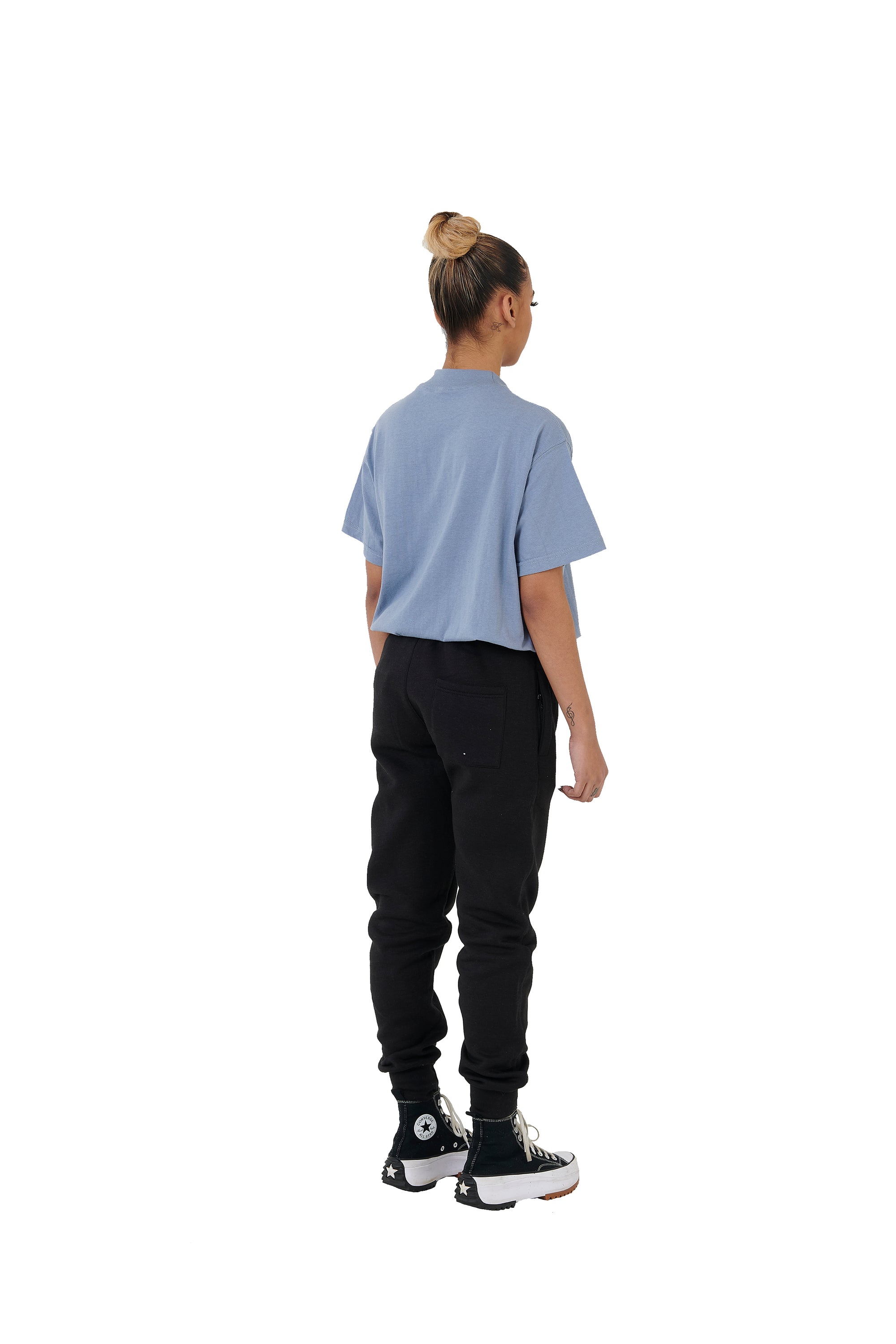 Wholesale Plain Light Blue Oversized T-shirt and Oversized Plain Black Jogging Bottoms