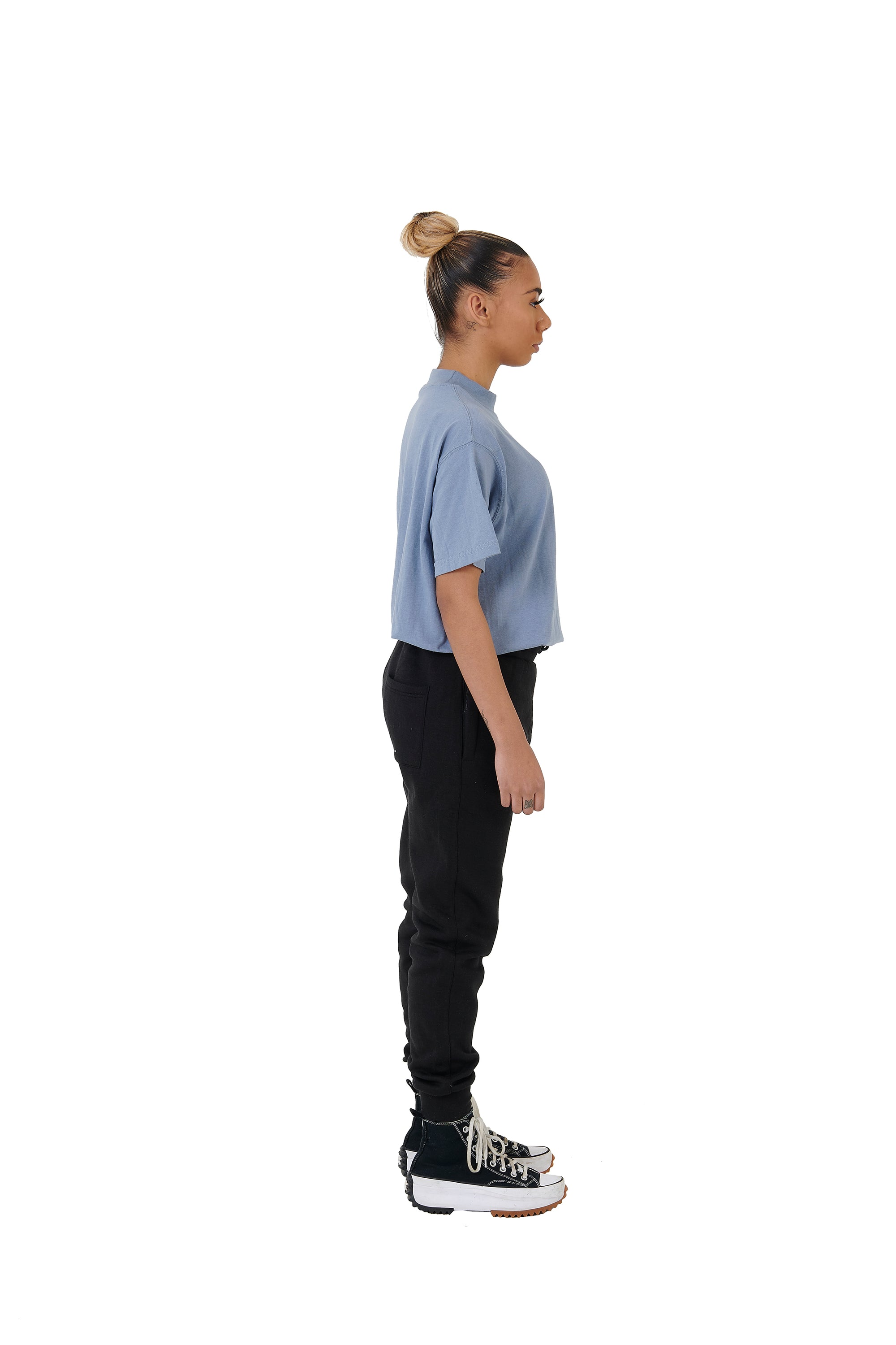 Wholesale Plain Light Blue Oversized T-shirt and Oversized Plain Black Jogging Bottoms