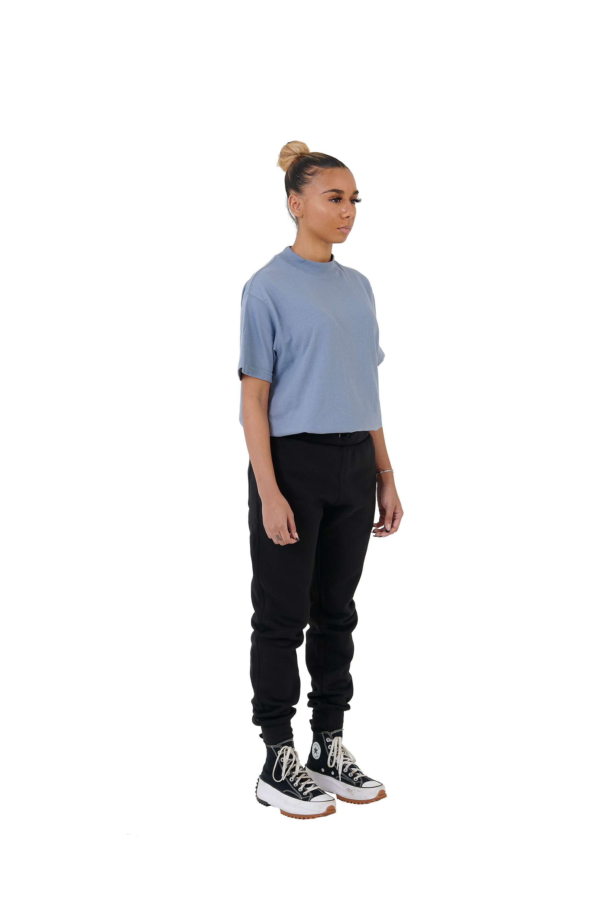 Wholesale Plain Light Blue Oversized T-shirt and Oversized Plain Black Jogging Bottoms