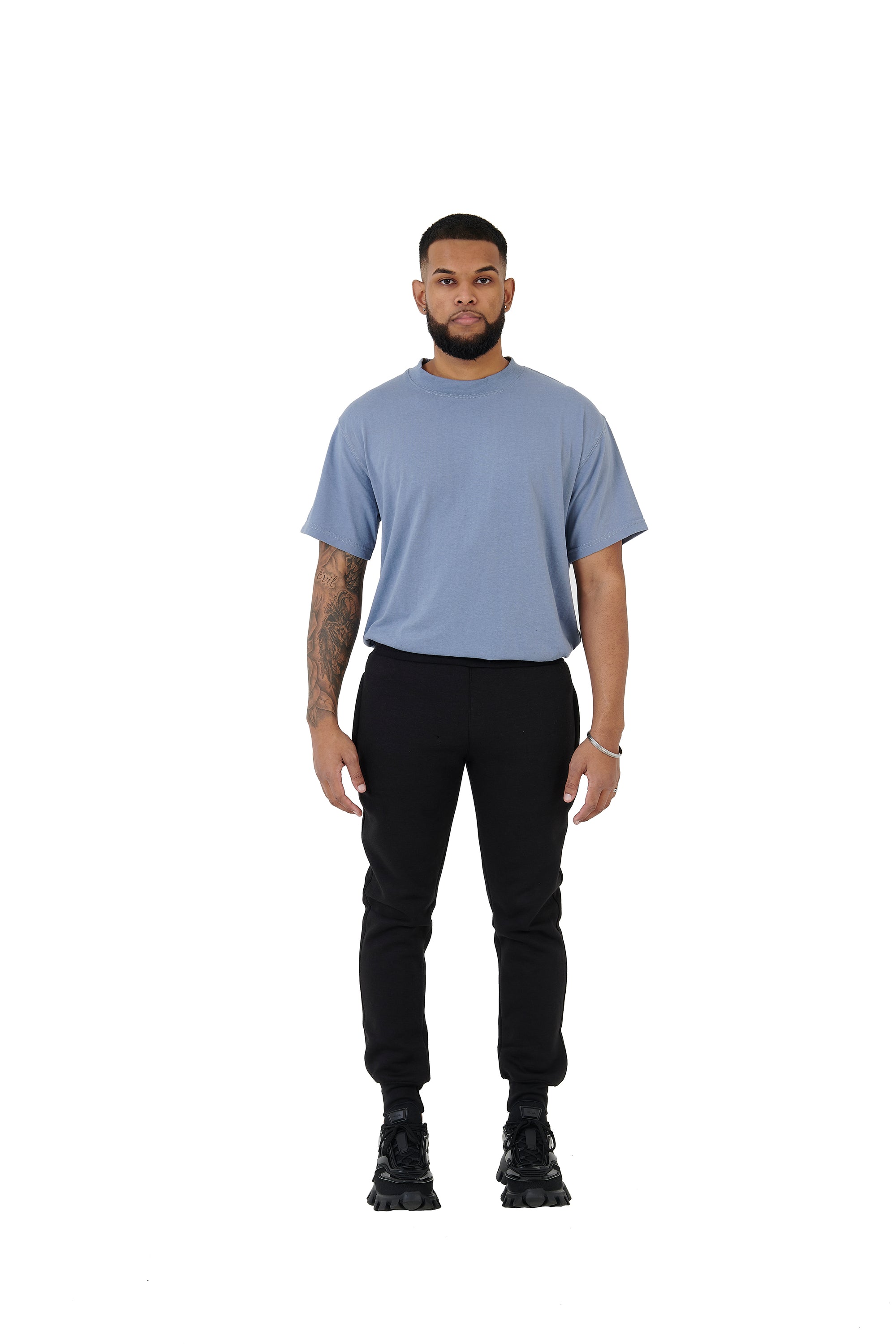 Wholesale Plain Light Blue Oversized T-shirt and Oversized Plain Black Jogging Bottoms